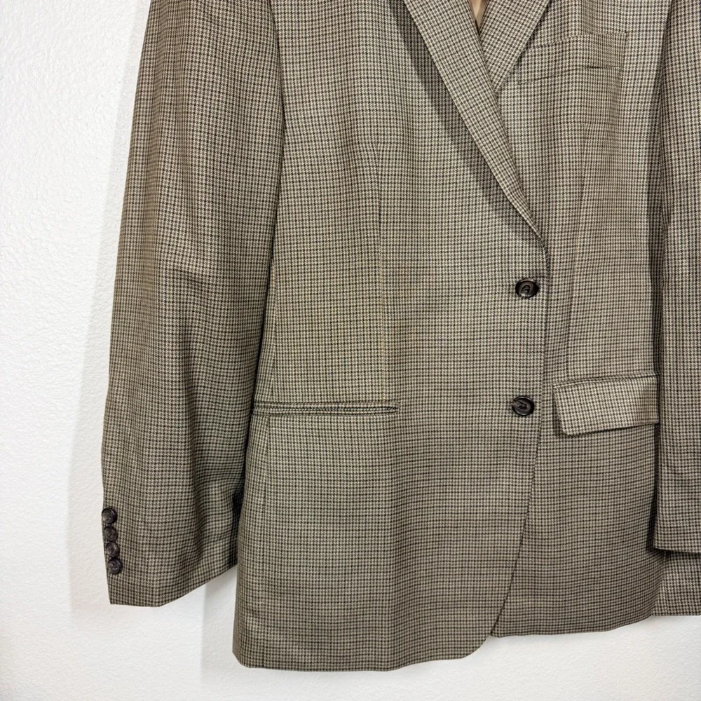 Lauren Ralph Lauren Blazer Men‎ 42R Brown Silk Wool Houndstooth Sport Coat